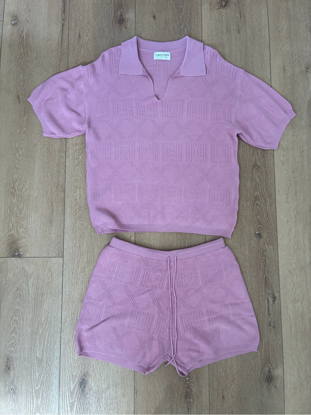 First Love Mauve/Pink Knit Collared Short Set